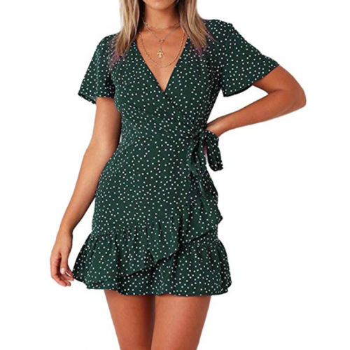 Vestido Curto de Po Transpassado Verde